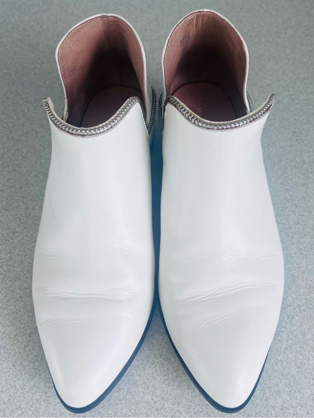 Halogen White/Silver Leather Ankle Boots